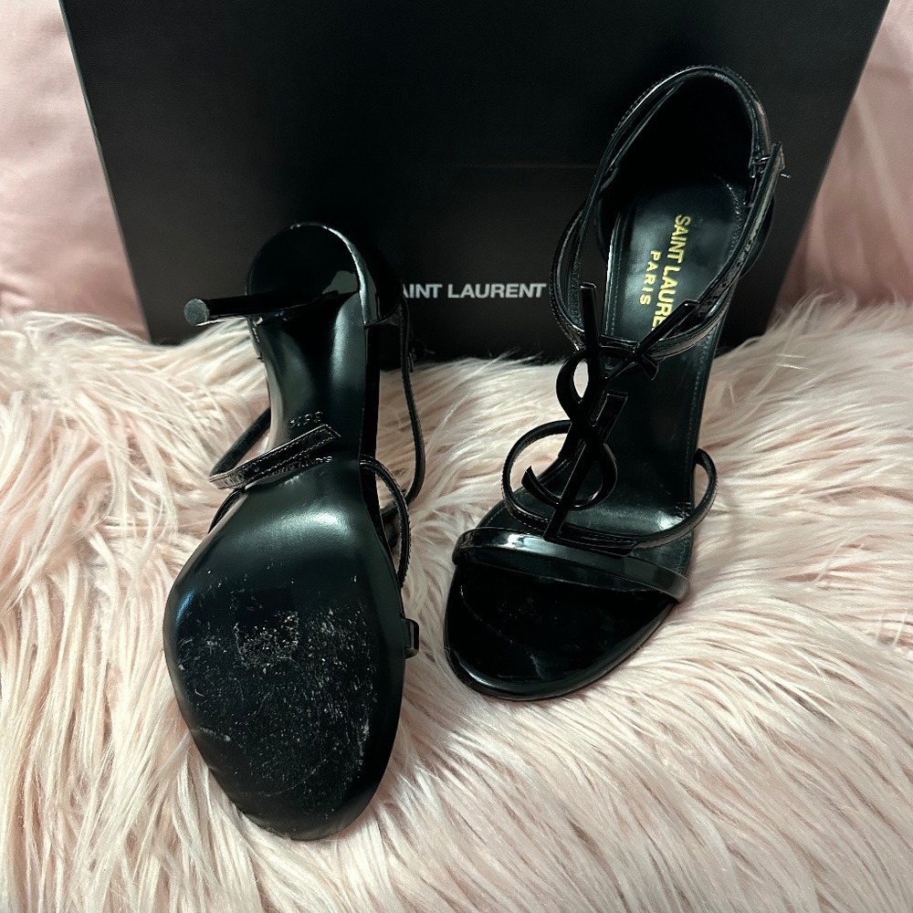 YSL Patent Ankle-Strap Sandals